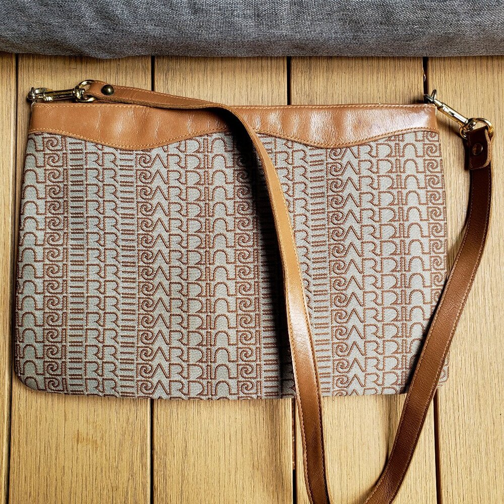 EUC Vintage Original 1970s Pierre Cardin logo canvas allure tan leather trim